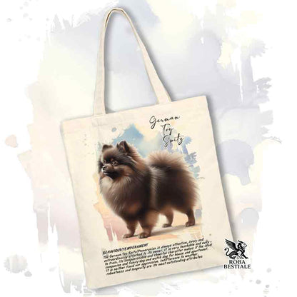 Tote bag Spitz Tedesco Nano Toy Pomerania marrone con grafica Behavior colore beige