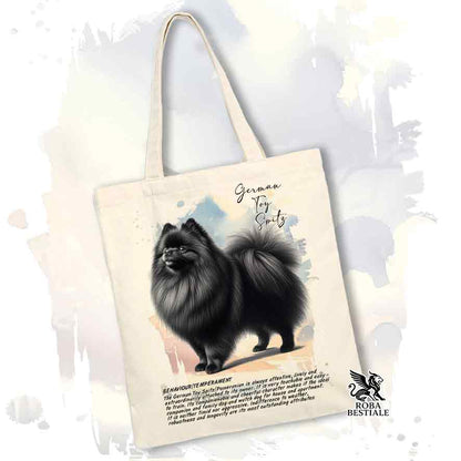 Tote bag Spitz Tedesco Nano Toy Pomerania nero con grafica Behavior colore beige