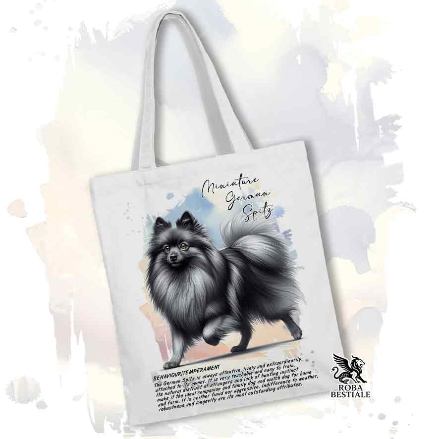 Tote bag Spitz Tedesco Piccolo grigio sfumato con grafica Behavior colore bianco