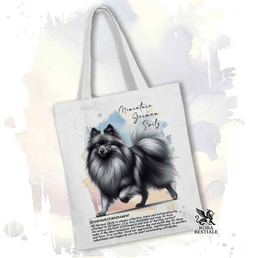 Tote bag Spitz Tedesco Piccolo grigio sfumato con grafica Behavior colore bianco