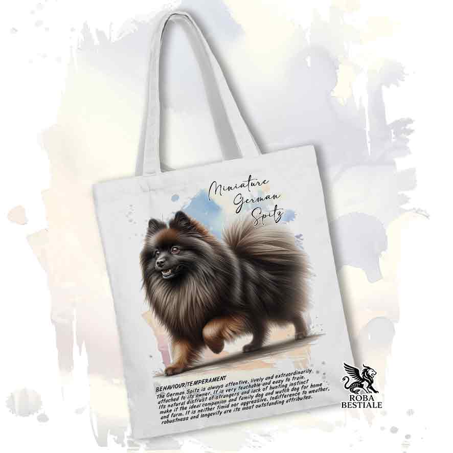Tote bag Spitz Tedesco Piccolo marrone con grafica Behavior colore bianco
