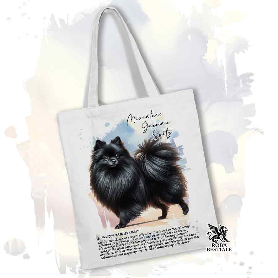 Tote bag Spitz Tedesco Piccolo nero con grafica Behavior colore bianco