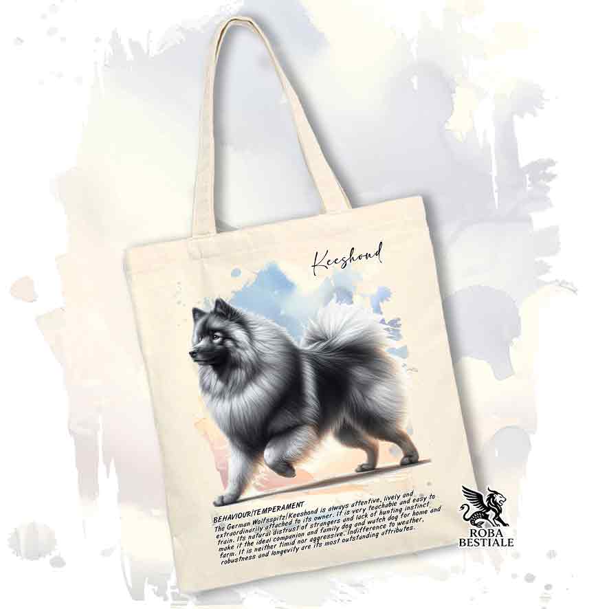 Tote bag Spitz Tedesco Wolfsspitz Keeshond con grafica Behavior colore beige