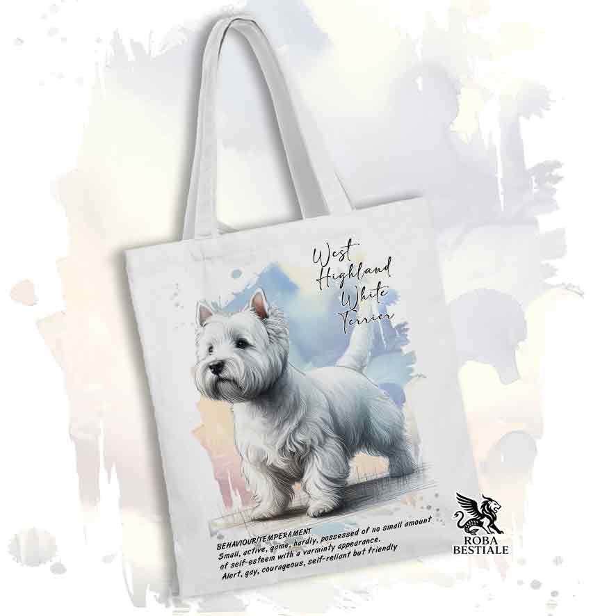 Tote bag West Highland White Terrier con grafica Behavior colore bianco