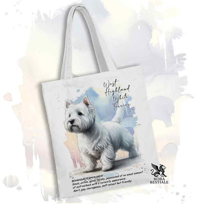 Tote bag West Highland White Terrier con grafica Behavior colore bianco