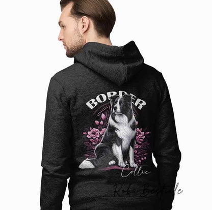 Felpa Invernale BLOSSOM BEAUTY - BORDER COLLIE Bianco e Nero - Unisex - Nera o Grigia - dalla XS alla 3XL - Stampa sulla schiena