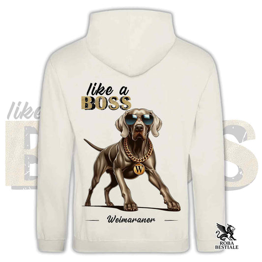 Felpa LIKE A BOSS - WEIMARANER Grigio Capriolo - Con Cappuccio e Tasconi, Unisex, in tanti colori - dalla XS alla 3XL