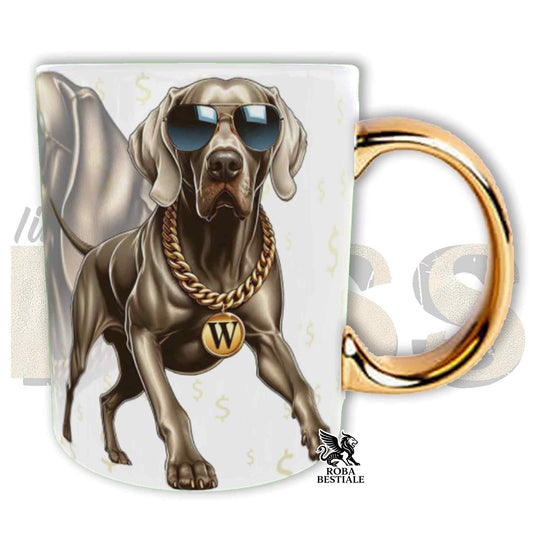 Tazza LIKE A BOSS - WEIMARANER Grigio Capriolo - Manico color ORO - 330 ml - in Ceramica