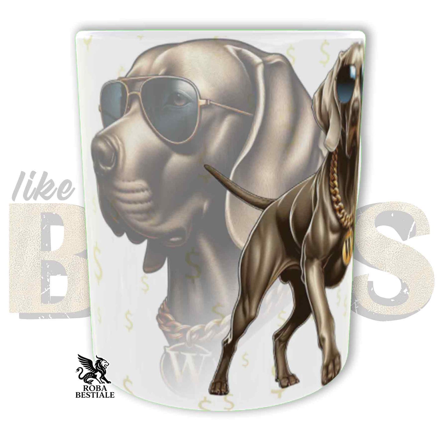 Tazza LIKE A BOSS - WEIMARANER Grigio Capriolo - Manico color ORO - 330 ml - in Ceramica