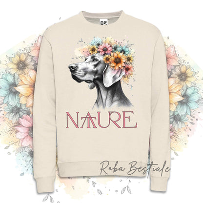 Felpa NATURE - WEIMARANER - Girocollo, Unisex - Off White, Bianca o Grigia - dalla XS alla 3XL