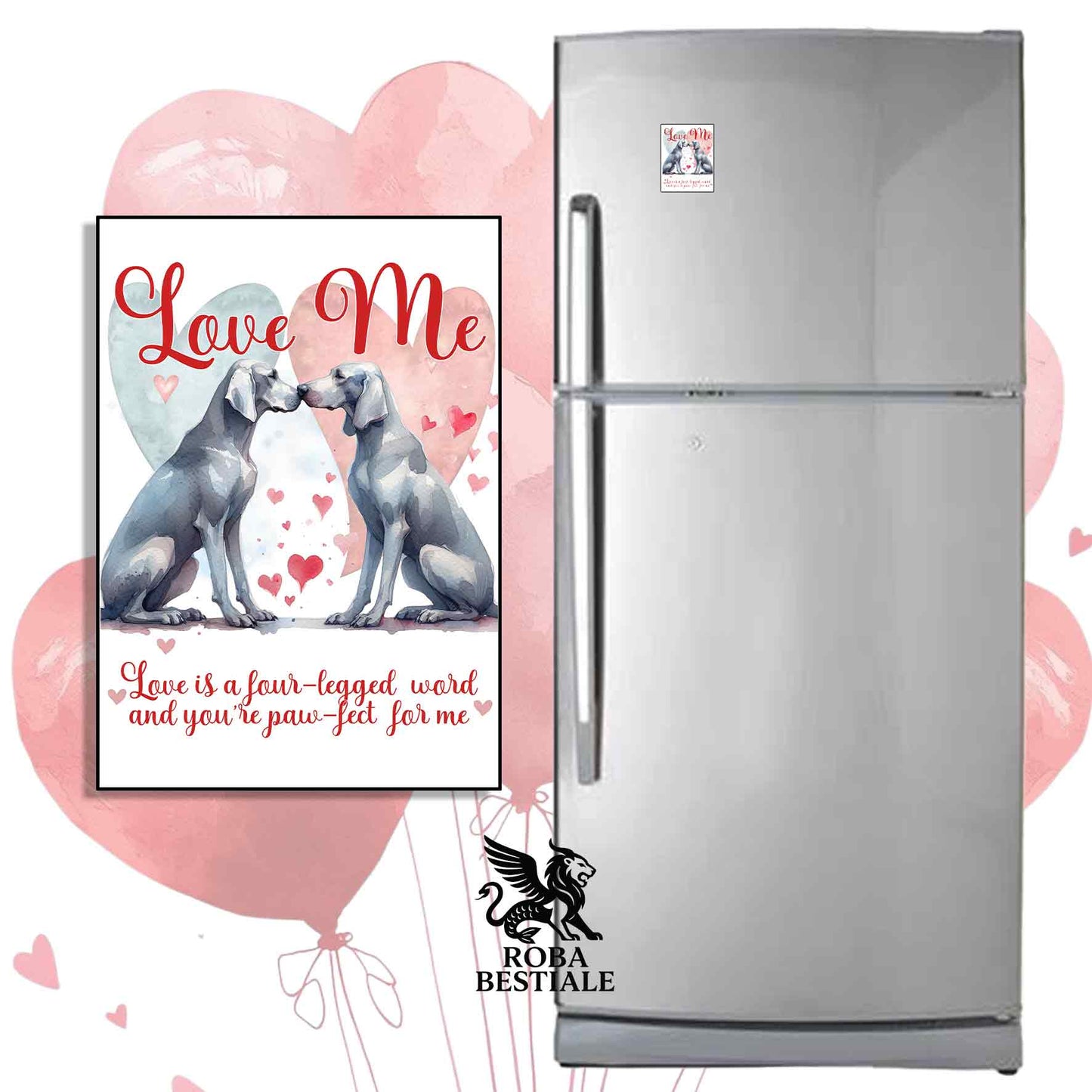 Calamita LOVE ME - WEIMARANER Grigio Argento - in MDF - 7x5 cm