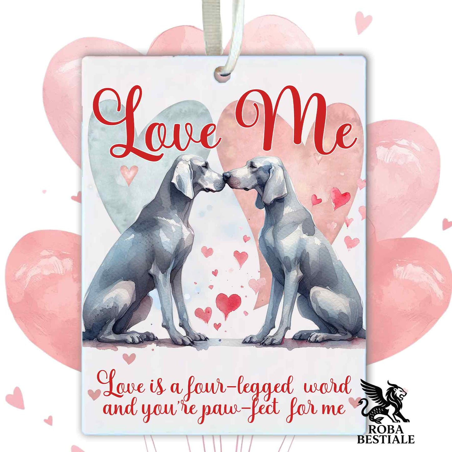 Deodorante Auto LOVE ME - WEIMARANER Grigio Argento - In Feltro, con cordino - 7,5 x 10 cm