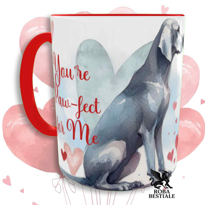 Tazza LOVE ME - WEIMARANER Grigio Argento - In Ceramica, con dettagli Rossi - 330 ml
