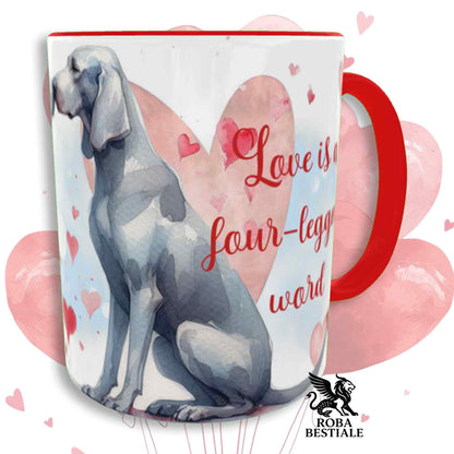 Tazza LOVE ME - WEIMARANER Grigio Argento - In Ceramica, con dettagli Rossi - 330 ml