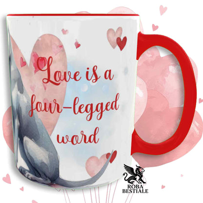Tazza LOVE ME - WEIMARANER Grigio Argento - In Ceramica, con dettagli Rossi - 330 ml