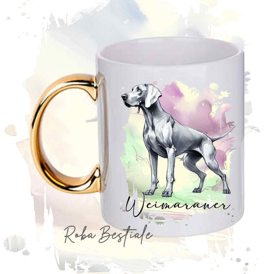 Tazza BEHAVIOR - WEIMARANER Grigio Argento - Standard FCI - In Ceramica, con manico dorato - 330 ml