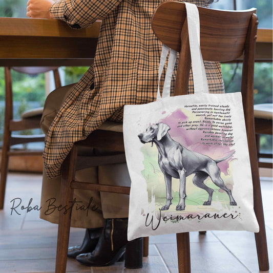 Shopper BEHAVIOR - WEIMARANER Grigio Argento - Standard FCI - Diversi colori disponibili, 100% Cotone