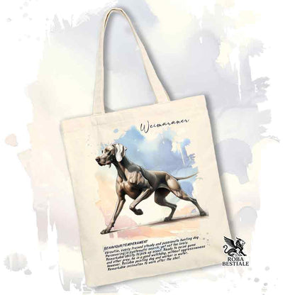 Tote Bag BEHAVIOR - BRAQUE DE WEIMAR Gris Fauve - 100% Coton - Blanc ou Beige