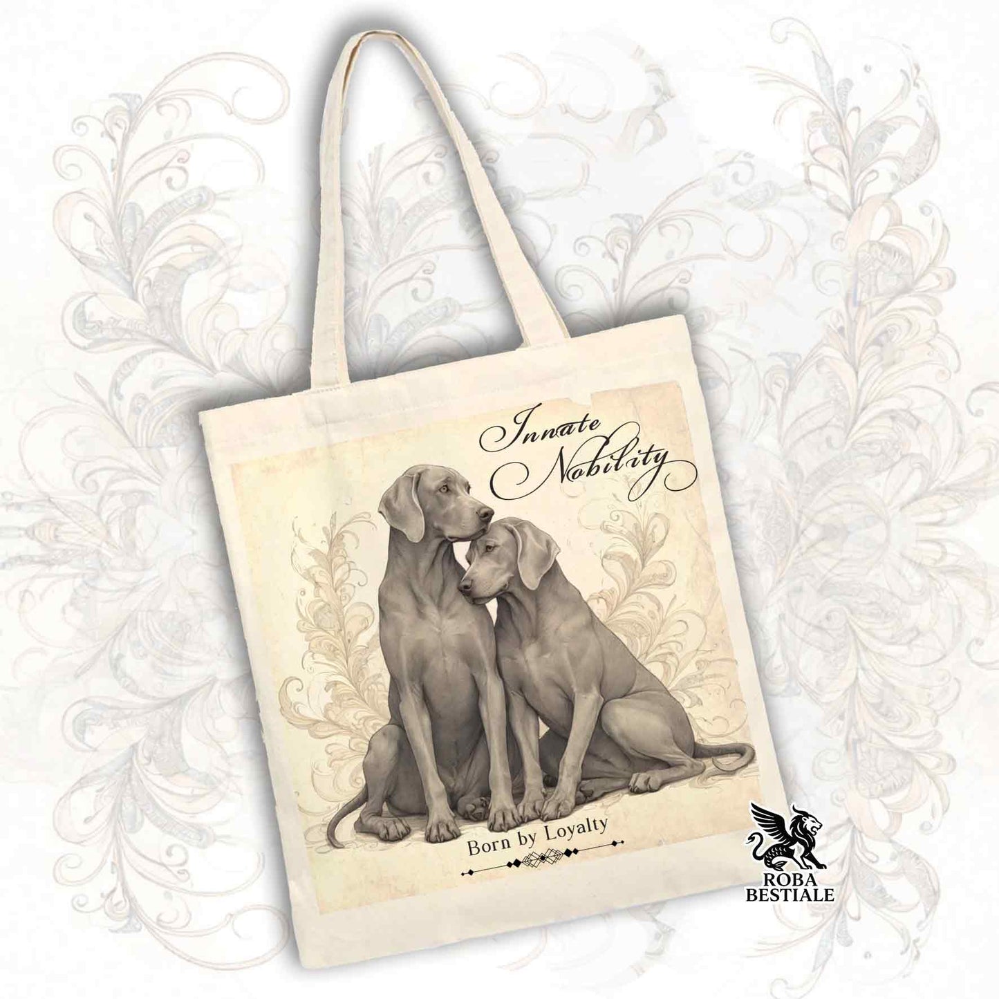 Tote Bag NOBILITY - WEIMARANER Grigio Capriolo - 100% Cotone - Bianca o Beige