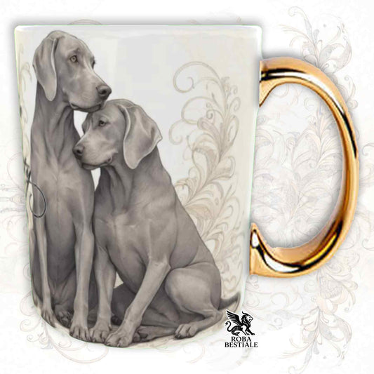 Tazza NOBILITY - WEIMARANER Grigio Capriolo - Manico ORO - 330 ml - in Ceramica