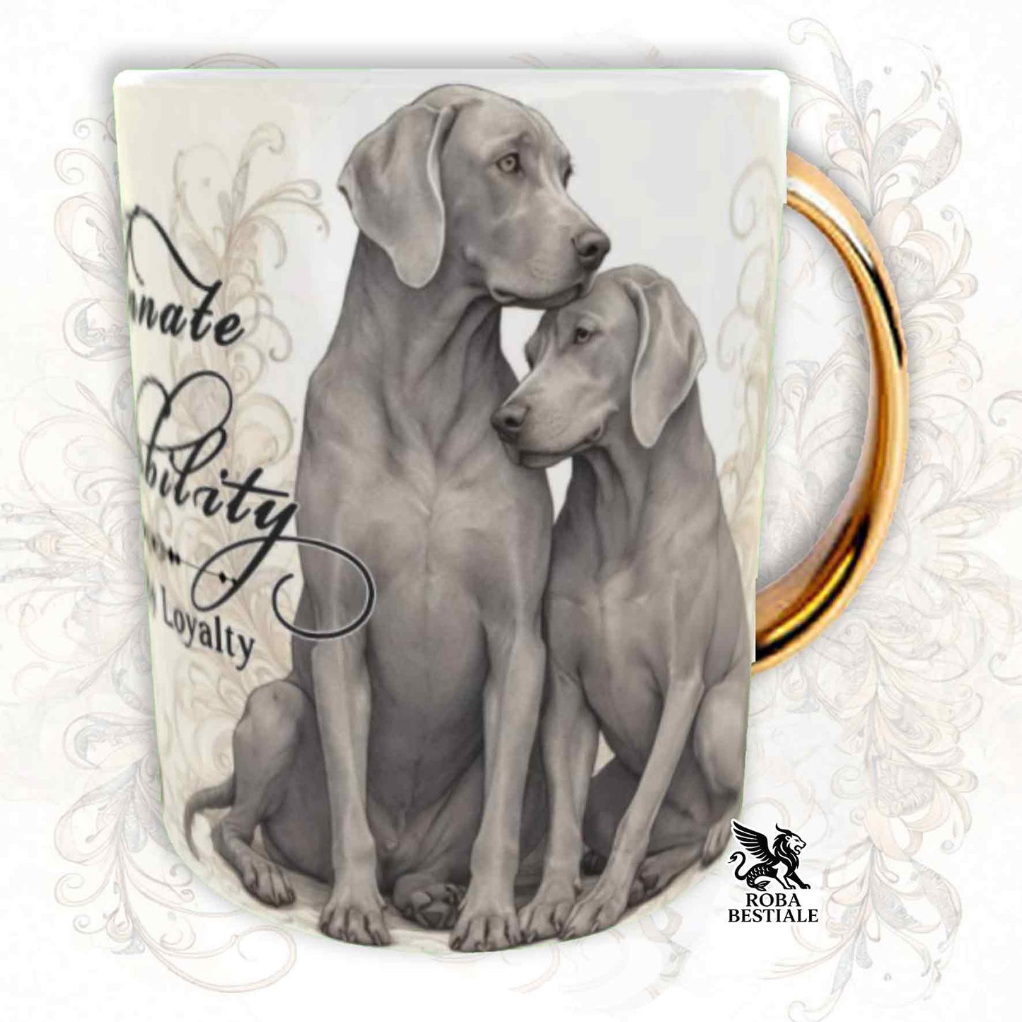 Tazza NOBILITY - WEIMARANER Grigio Capriolo - Manico ORO - 330 ml - in Ceramica