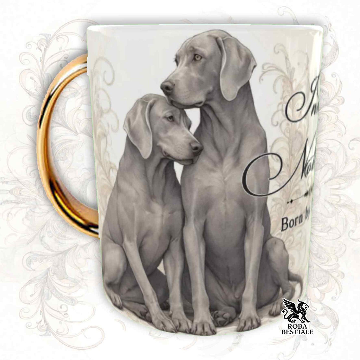 Tazza NOBILITY - WEIMARANER Grigio Capriolo - Manico ORO - 330 ml - in Ceramica