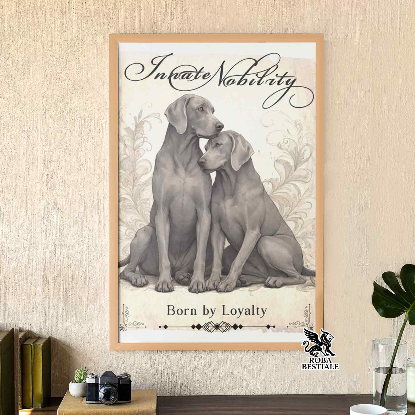 Quadretto NOBILITY - WEIMARANER Grigio Capriolo - Con cornice in legno, formato A4