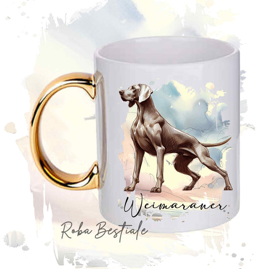 Tazza BEHAVIOR - WEIMARANER Grigio Topo - Standard FCI - In Ceramica, con manico dorato - 330 ml