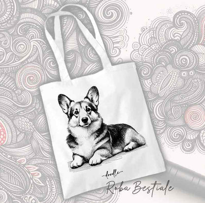 Shopper DOODLE Elegance - Welsh Corgi Cardigan - Various colors available, 100% Cotton