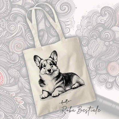 Shopper DOODLE Elegance - Welsh Corgi Cardigan - Various colors available, 100% Cotton