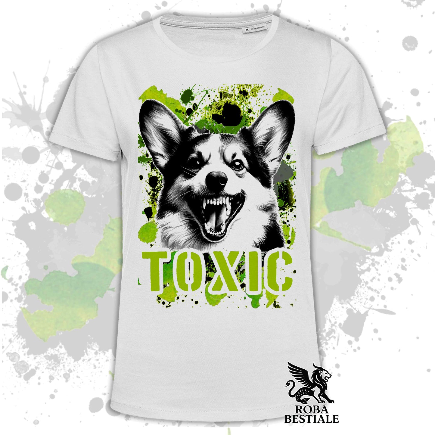 T-Shirt TOXIC - WELSH CORGI CARDIGAN - Bianca o Beige, da Uomo o da Donna - dalla XS alla 5XL