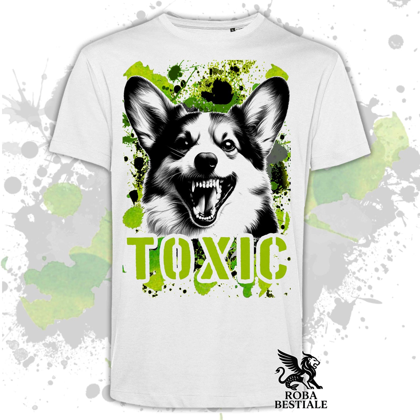 T-Shirt TOXIC - WELSH CORGI CARDIGAN - Bianca o Beige, da Uomo o da Donna - dalla XS alla 5XL