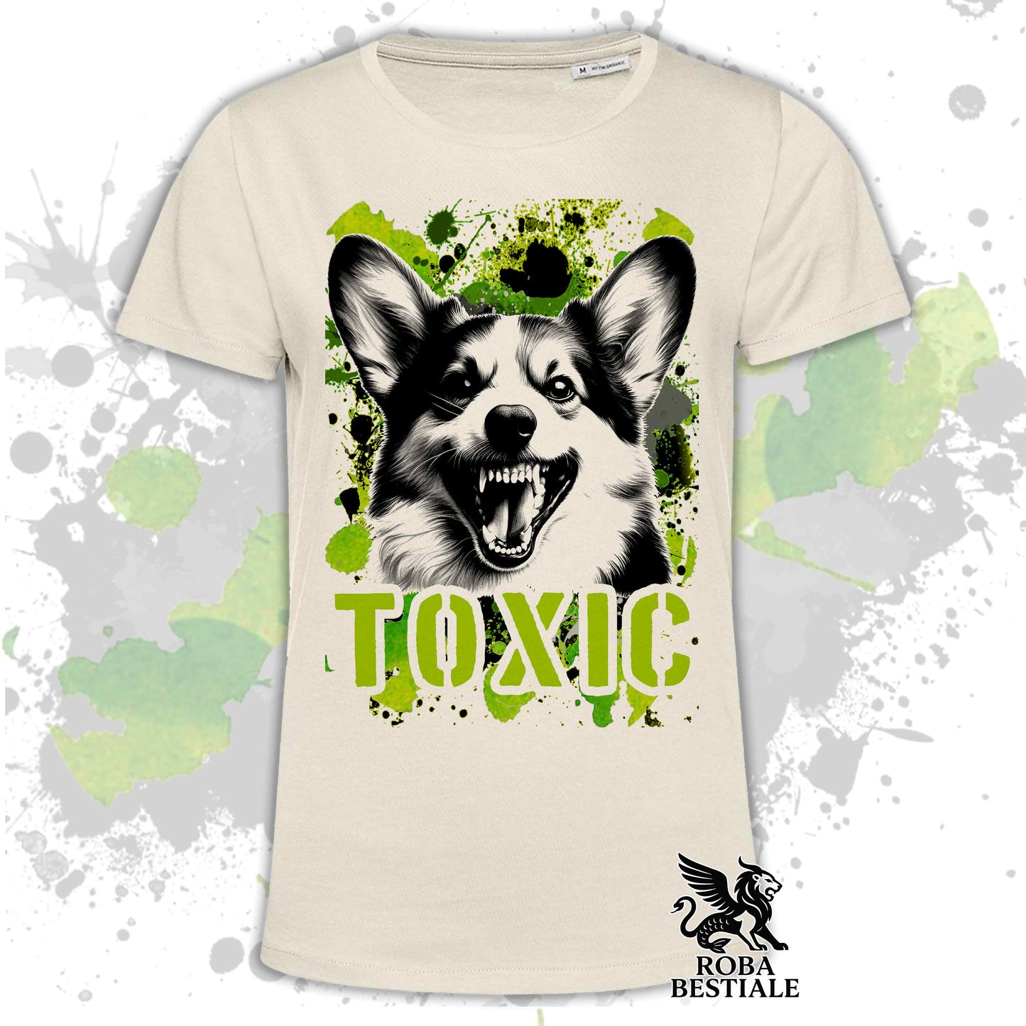 T-Shirt TOXIC - WELSH CORGI CARDIGAN - Bianca o Beige, da Uomo o da Donna - dalla XS alla 5XL