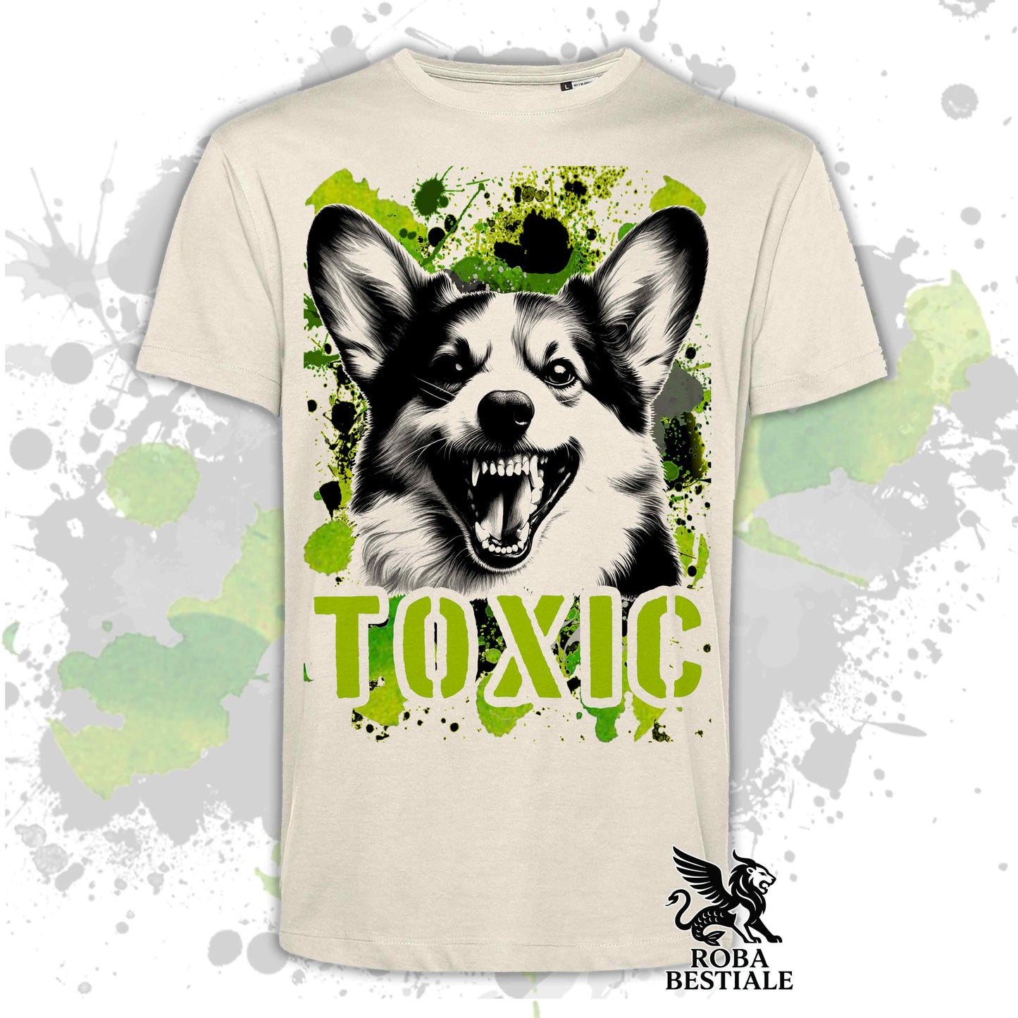 T-Shirt TOXIC - WELSH CORGI CARDIGAN - Bianca o Beige, da Uomo o da Donna - dalla XS alla 5XL