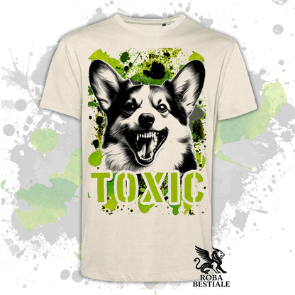 T-Shirt TOXIC - WELSH CORGI CARDIGAN - Bianca o Beige, da Uomo o da Donna - dalla XS alla 5XL