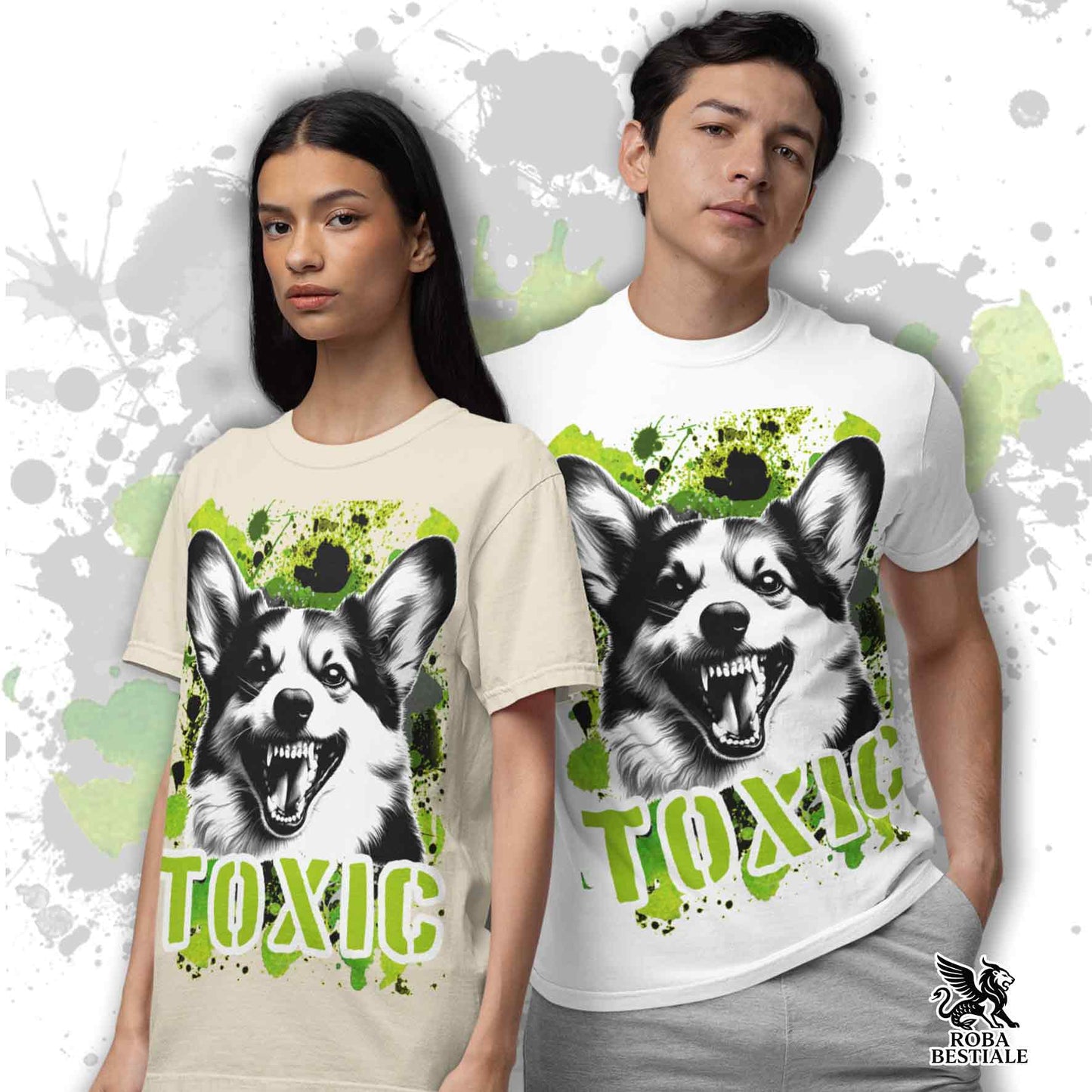 T-Shirt TOXIC - WELSH CORGI CARDIGAN - Bianca o Beige, da Uomo o da Donna - dalla XS alla 5XL