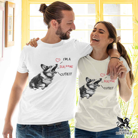 T-Shirt CUTIE - WELSH CORGI CARDIGAN - Bianca o Beige, da Uomo o da Donna - dalla XS alla 5XL