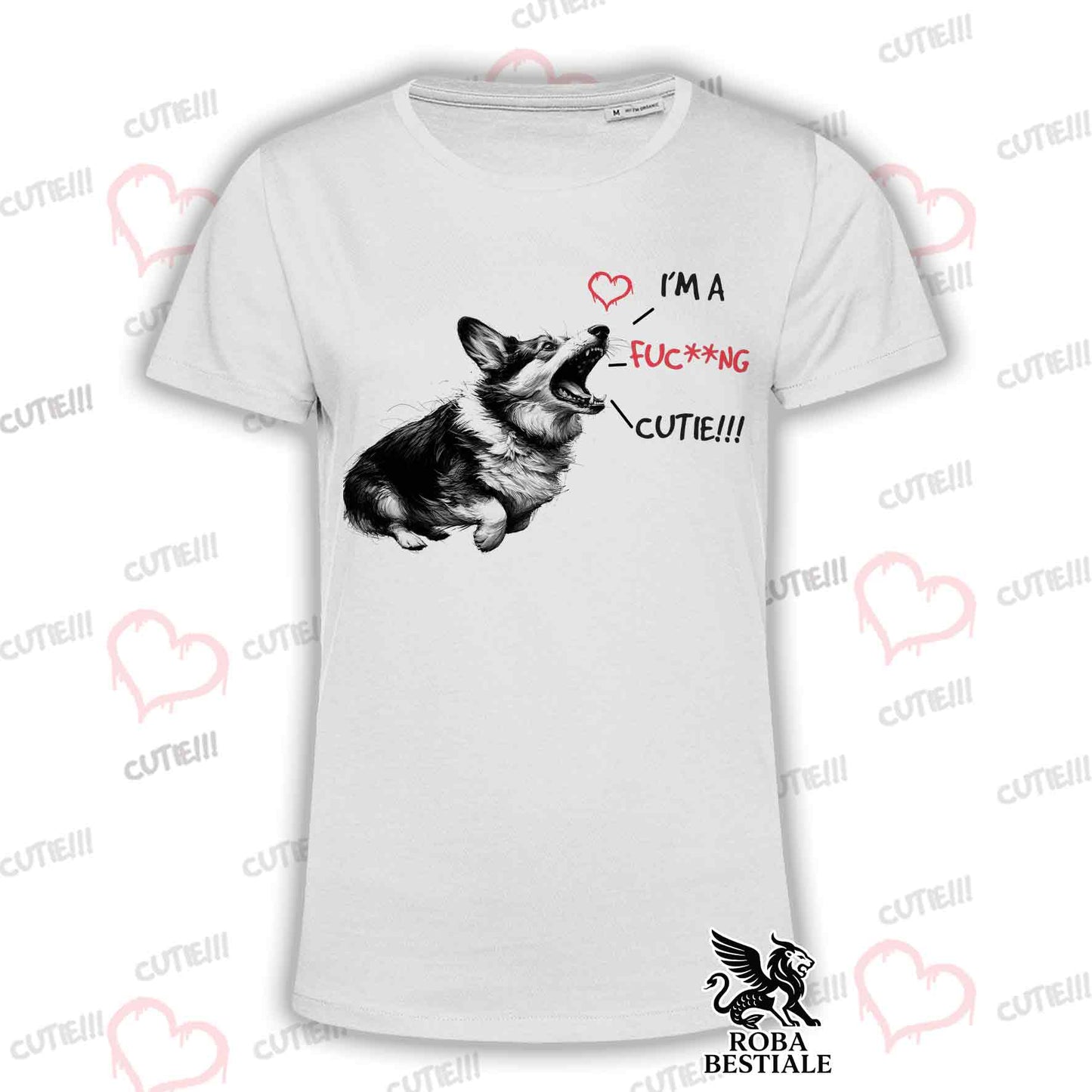 T-Shirt CUTIE - WELSH CORGI CARDIGAN - White or Beige, Men's or Women's - from XS to 5XL