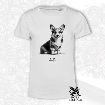 T-Shirt DOODLE - WELSH CORGI CARDIGAN - Bianca o Beige, da Uomo o da Donna - dalla XS alla 5XL