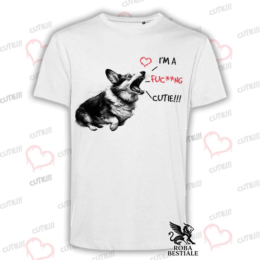 T-Shirt CUTIE - WELSH CORGI CARDIGAN - Bianca o Beige, da Uomo o da Donna - dalla XS alla 5XL