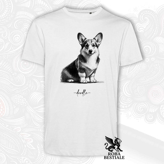 T-Shirt DOODLE - WELSH CORGI CARDIGAN - Bianca o Beige, da Uomo o da Donna - dalla XS alla 5XL