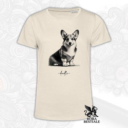 T-Shirt DOODLE - WELSH CORGI CARDIGAN - Bianca o Beige, da Uomo o da Donna - dalla XS alla 5XL