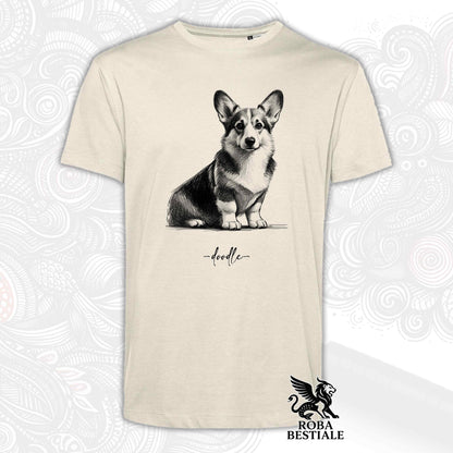T-Shirt DOODLE - WELSH CORGI CARDIGAN - Bianca o Beige, da Uomo o da Donna - dalla XS alla 5XL