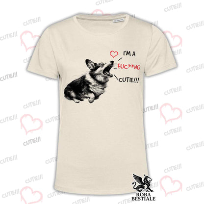 T-Shirt CUTIE - WELSH CORGI CARDIGAN - White or Beige, Men's or Women's - from XS to 5XL