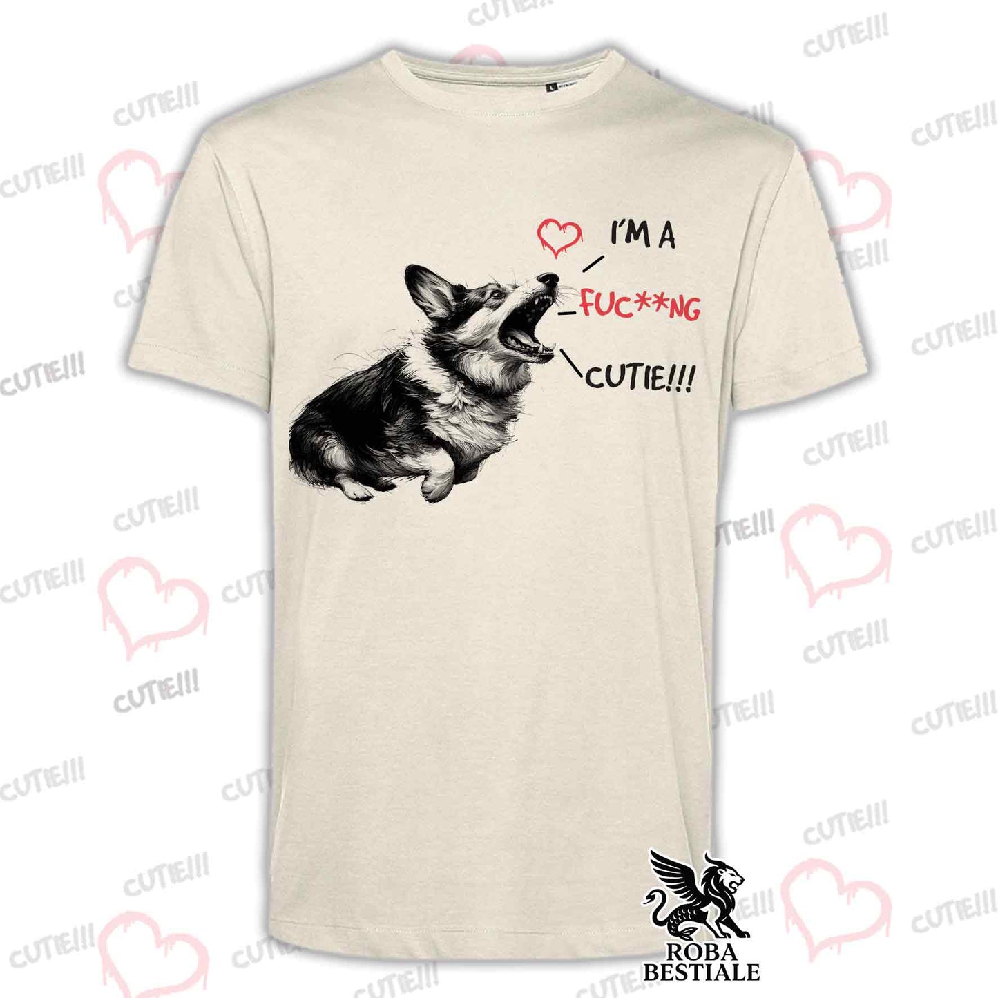 T-Shirt CUTIE - WELSH CORGI CARDIGAN - White or Beige, Men's or Women's - from XS to 5XL