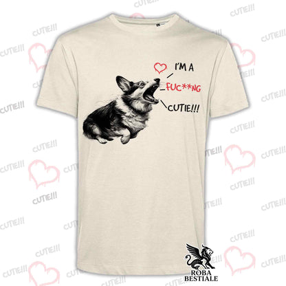 T-Shirt CUTIE - WELSH CORGI CARDIGAN - White or Beige, Men's or Women's - from XS to 5XL