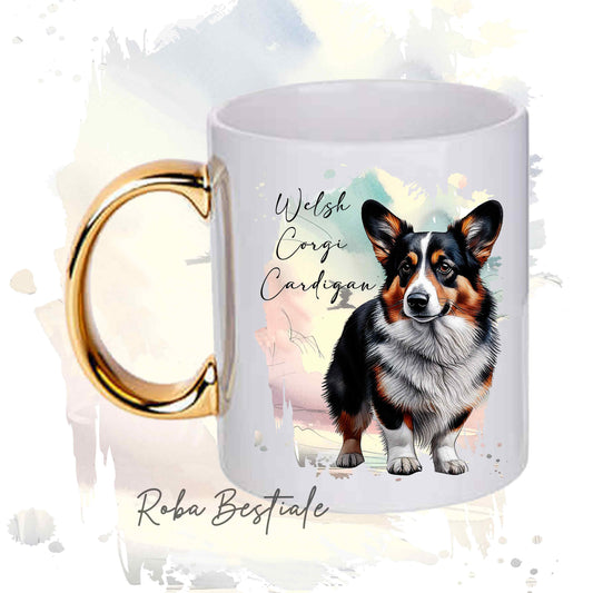 Tazza BEHAVIOR - WELSH CORGI CARDIGAN Black Tricolor - Standard FCI - In Ceramica, con manico dorato - 330 ml