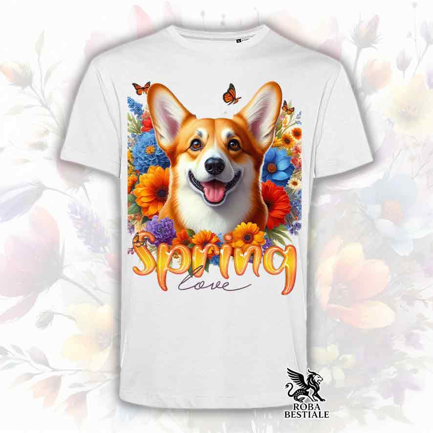 T-Shirt SPRING LOVE - WELSH CORGI CARDIGAN Red - Bianca o Beige, da Uomo o da Donna - dalla XS alla 5XL