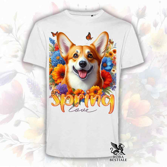 T-Shirt SPRING LOVE - WELSH CORGI CARDIGAN Red - Bianca o Beige, da Uomo o da Donna - dalla XS alla 5XL