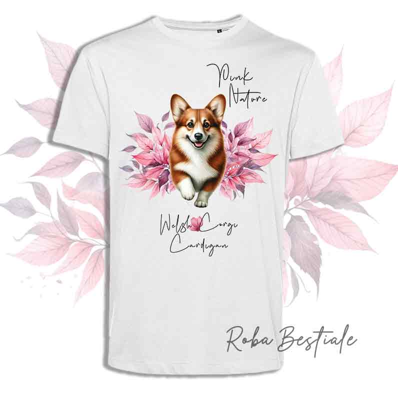 T-Shirt PINK NATURE - WELSH CORGI CARDIGAN Rosso - Uomo o Donna - dalla XS alla 5XL